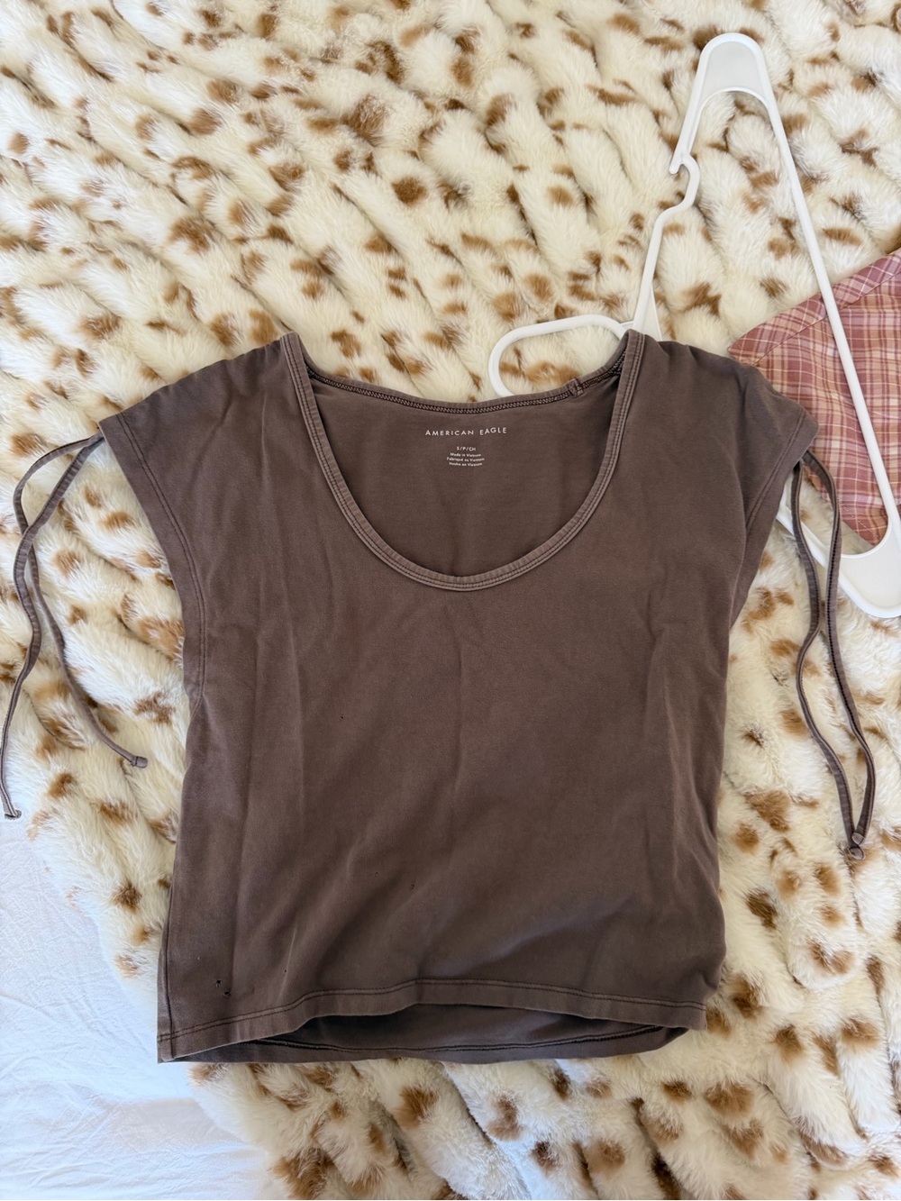 American Eagle Outfitters Brown Scoop Neck Tie-Sleeve Crop Top